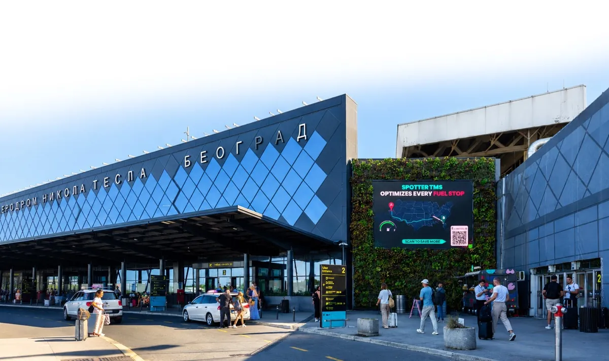 Spotter TMS outdoor advertising display at Belgrade Nikola Tesla Airport